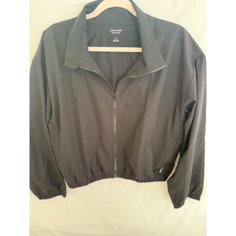 Calvin Klein Performance Windbreaker Women Large Black NWT Full Zip Jacket